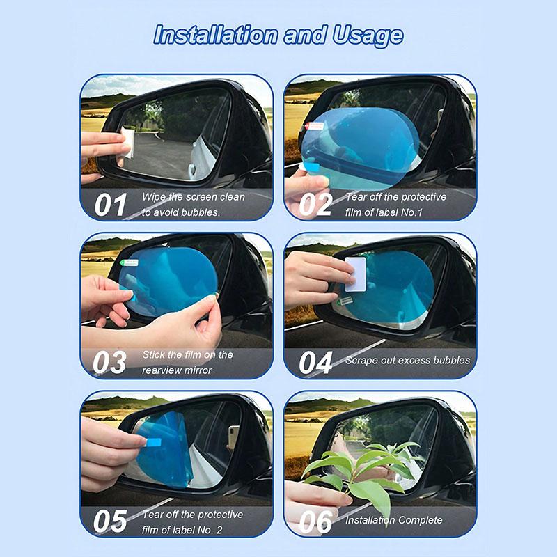 Premium High-Clarity Car Mirror Film - Waterproof, Anti-Fog & Anti-Glare Protection, Universal Fit for Most Vehicles, Hassle-Fre