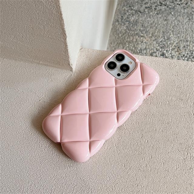 Korean Stylish 3d Diamond Lattice Plain Phone Case For Iphone 14 13 12 11 Pro Max Glossy Grid Shockproof Soft Back Cover Funda