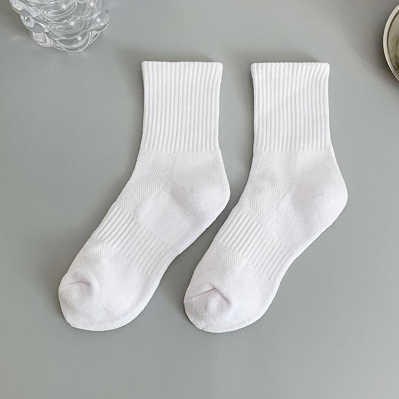 Unisex Black Terry Cotton Mid-Length Thick Warm Sports Socks for Autumn & Winter