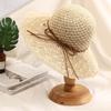 Summer Solid Handmade Crochet Paper Straw Bucket Hat For Women Wide Brim Belt Butterfly Beach Sunshade Breathable Fisherman Cap