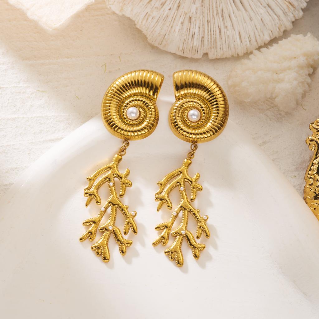 Ocean Style Creative Conch Hanging Long Drop Earrings For Women Metal Starfish Shell Pearl Tassel Earring Beach Daily Jewelry