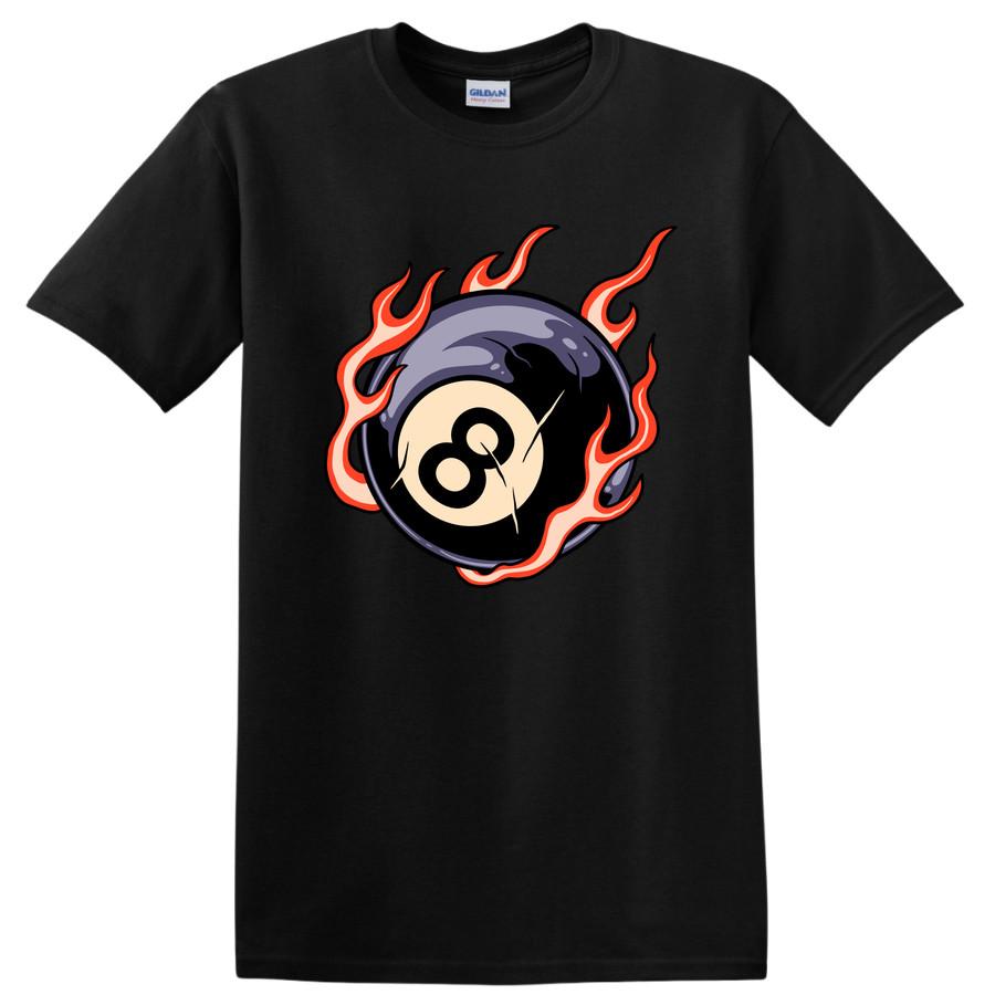 8 Ball Fire Graphic T Shirt | Cool Billiards Pool Game Tee for Players S