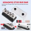 Battery Bus Bar 600A 48V Nickel Plated Copper 4X M10 Studs Heavy Duty Distribution Block For Truck RV Marine Ground Red Black
