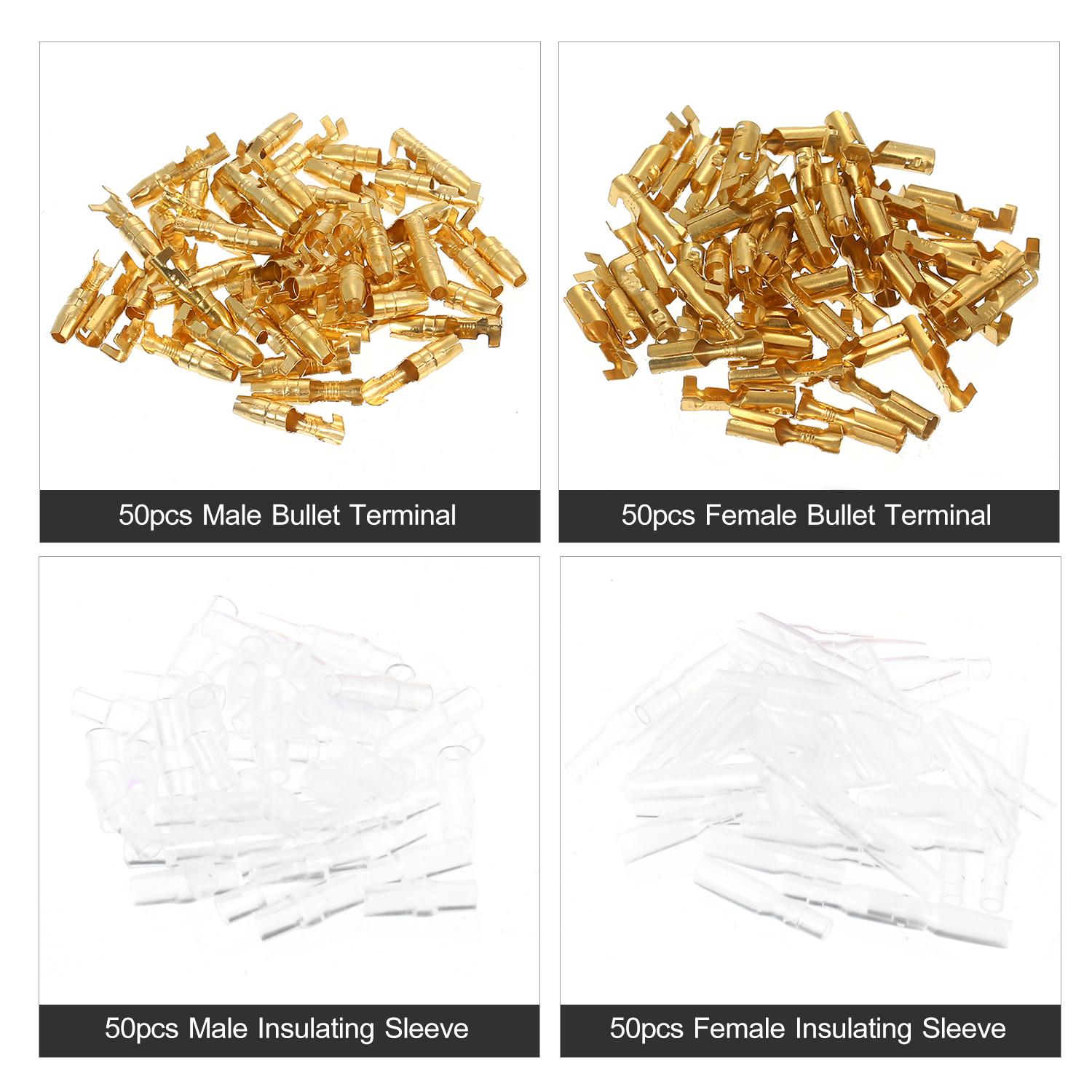 

200 PCS Wire Terminal Kit Bullet Connector Set Includes 4.0 mm Brass Male and Female Bullet Terminals Insulating золотий