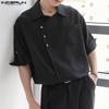INCERUN Oversized Men Lapel Neck Half Sleeve Oblique Placket Casual Loose Shirts