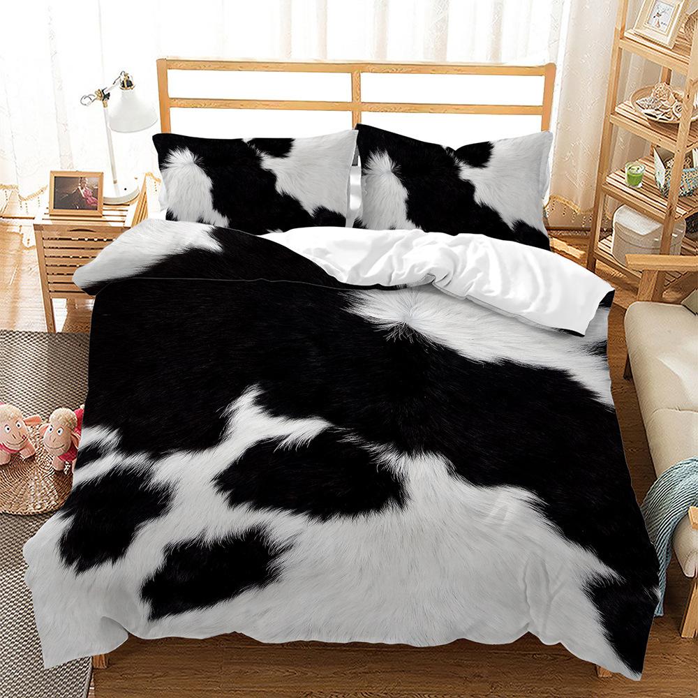 Three-Piece Animal Texture Cowhide Quilt Cover Digital Printing Kit Bedding