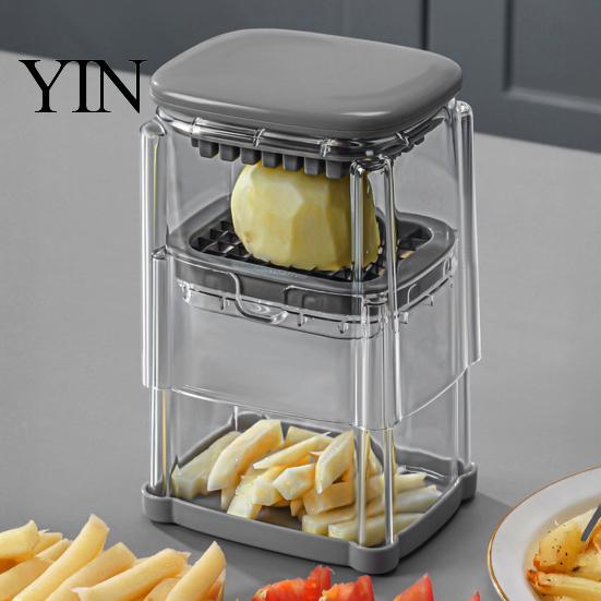Multifunktions-Gemüseschneider Pommes Frites Schneider, mit sichtbarer Box mit großem Fassungsvermögen, Edelstahlklingen Streifenschneider Schnellpress-Schneidwerkzeug, für