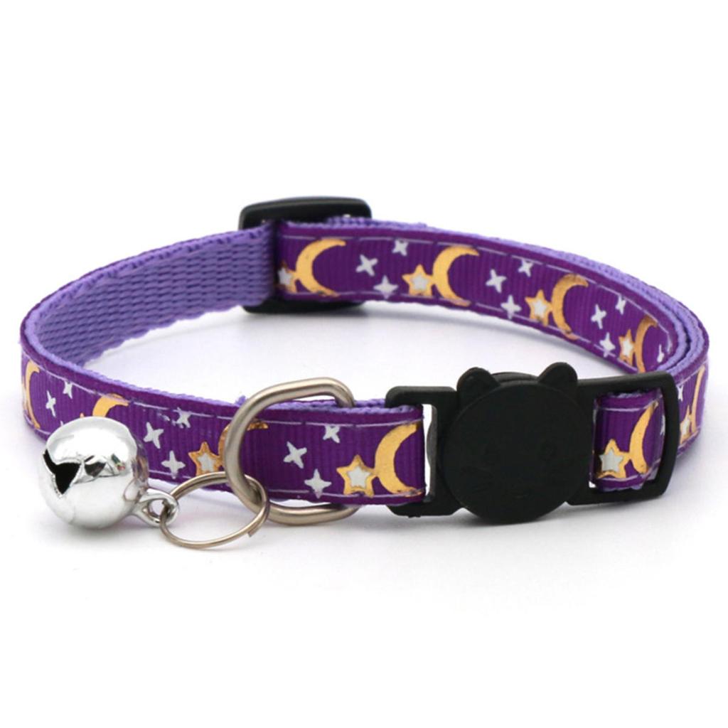 Cat Dog Collar Gold Color Stars and Moon Pet Collar with Bell and PP Material Separator Reflecting Safety Buckle Solid Safe