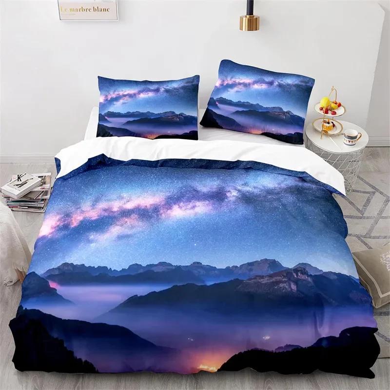 Starry Sky Galaxy Duvet Cover Natural Scenery Bedding Set Microfiber Aurora Comforter Cover King Size For Kids Adult Room Decor