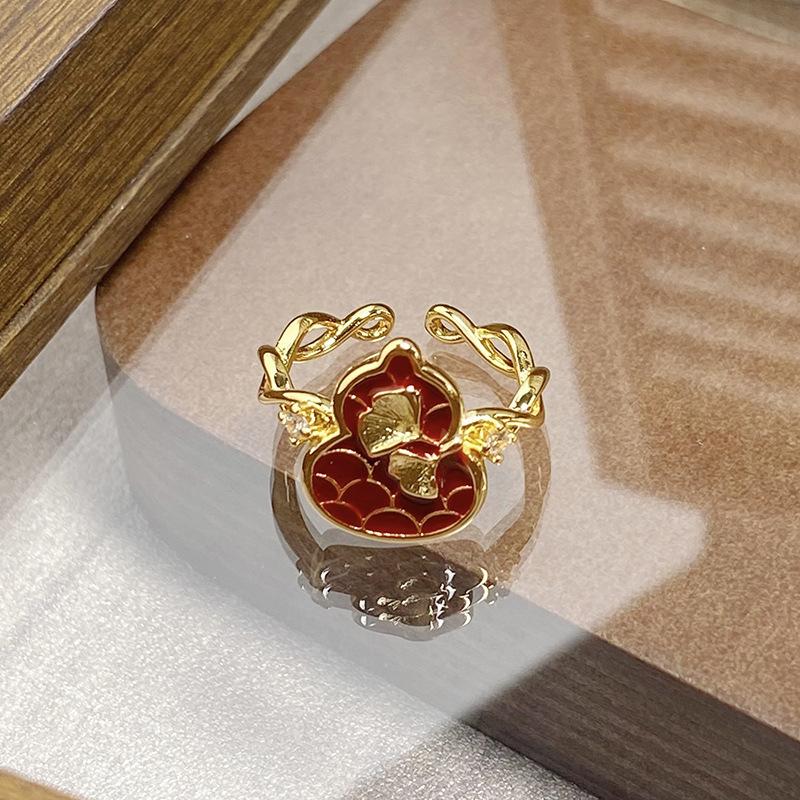 Medieval Vintage Retro Colored Enamel Open Ring Women'S Niche High-End Light Luxury Personality Ring