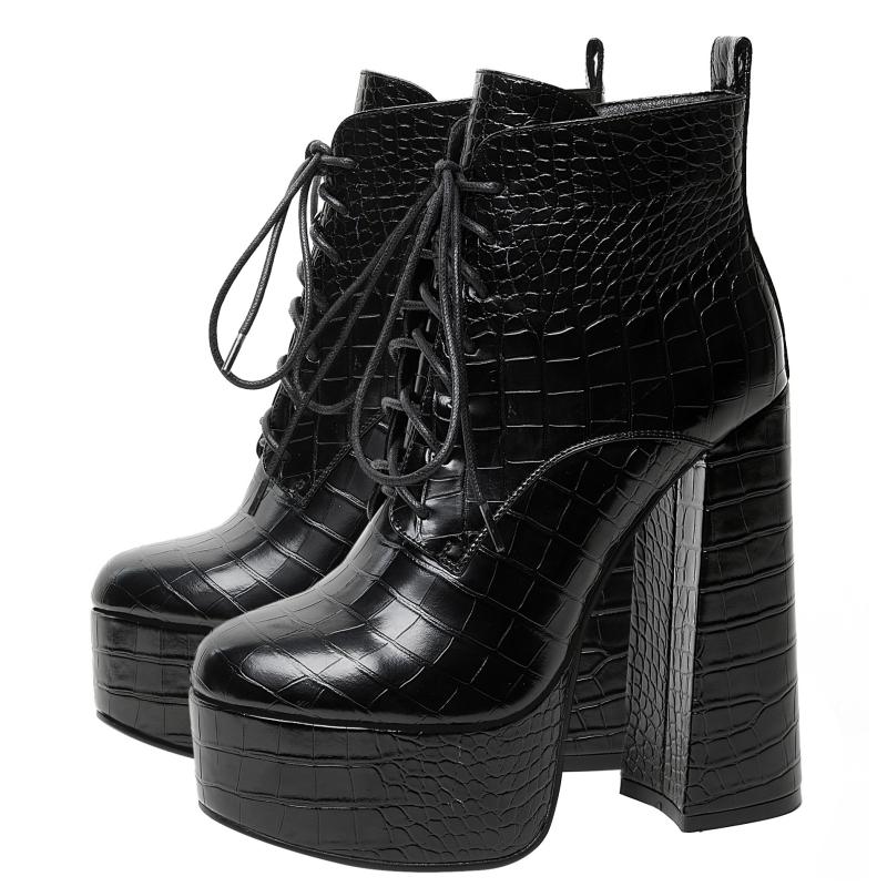 Sexy Women's Ankle Boots Platform 2025 Winter High Heels Short Shoes For Women Lace-up Black White Party Strip Shoes Large Size