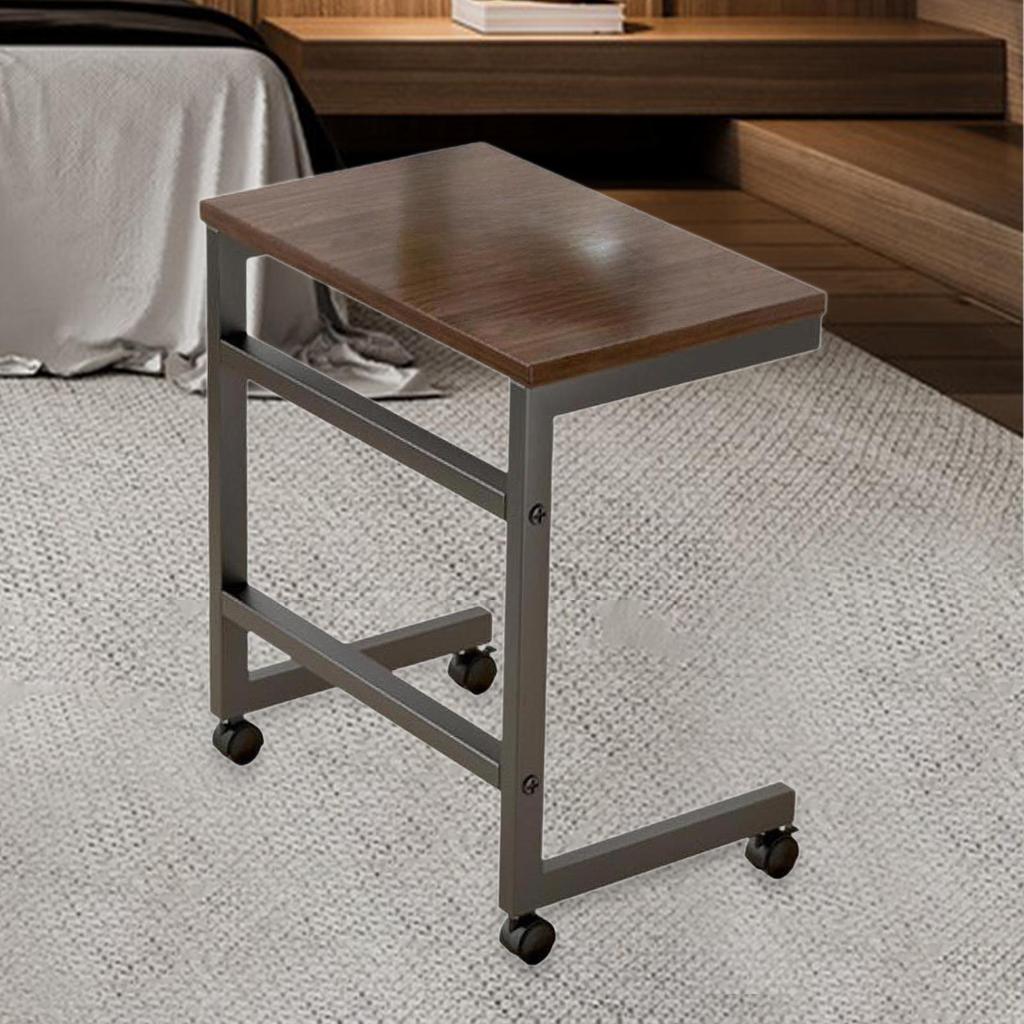 End Table Furniture Practical C Shaped TV Tray for Bedside Small Space Proch Brown
