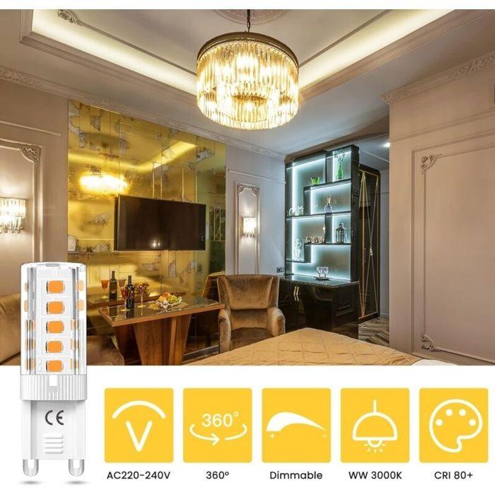 Pack 10 Ampoules LED G9 5W 3000K Blanc chaud 300 lm équiv. 40-50W AC110-220V culot G9