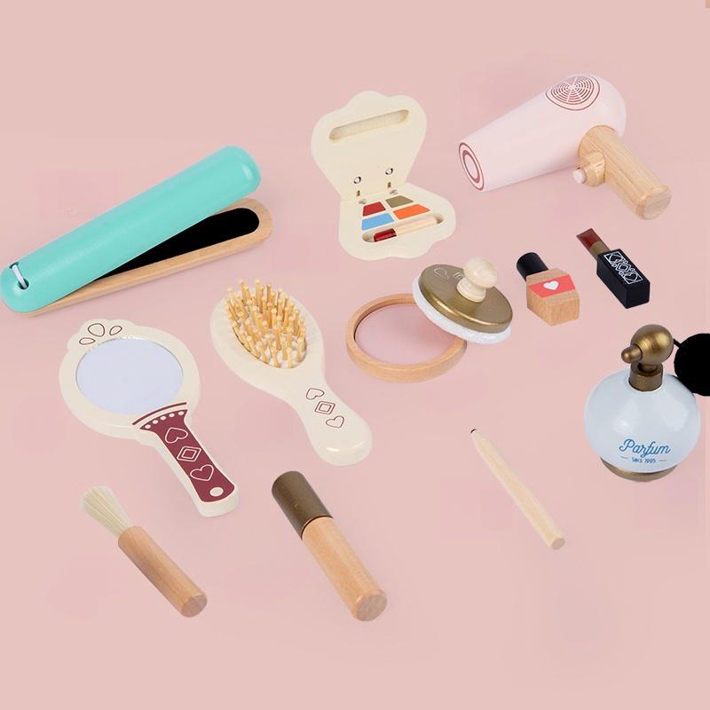 Wooden Simulation Makeup, Playing House, Children'S Toys, Hair Dryer, Cosmetics, Princess Dressing, Girl'S Birthday
