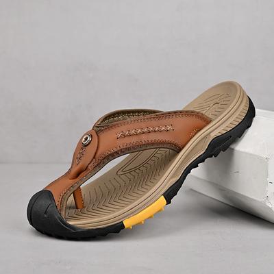 Fashion Genuine Leather Men Flip-flops Cool Beach Summer Shoes Anti-collision Toe Male Slippers Leisure Walk Non-Slip Non-Slip Half Drag