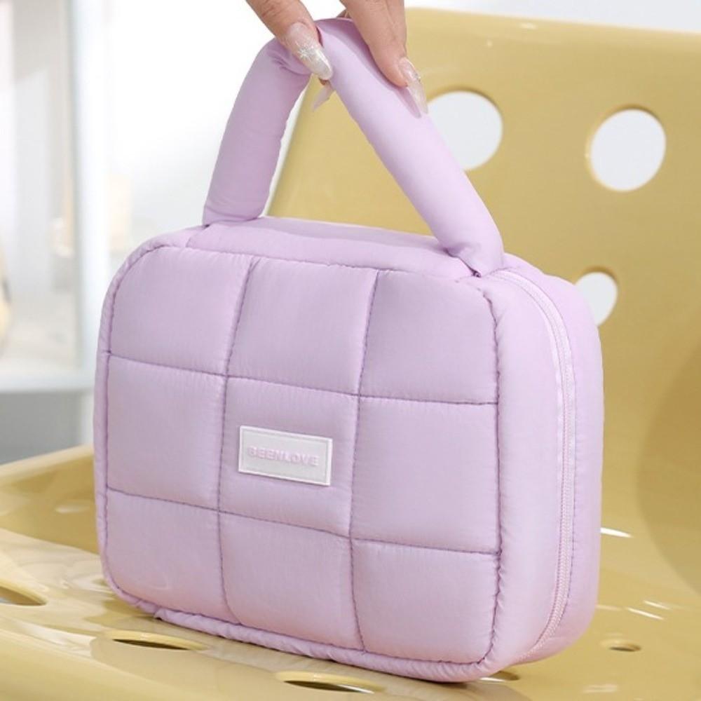 Large Capacity Hand-held Makeup Bag Quilted Portable Toiletry Bag Puff Square Cosmetic Bag  Home