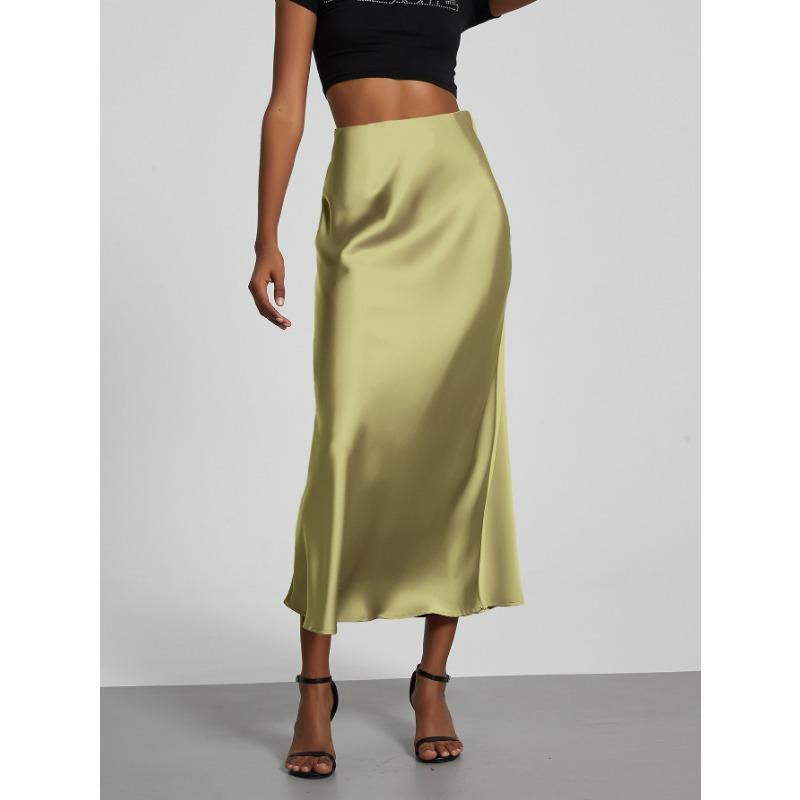 Dámská temperamentní elegantní saténová sukně s hedvábnou texturou, zeštíhlující sukně
