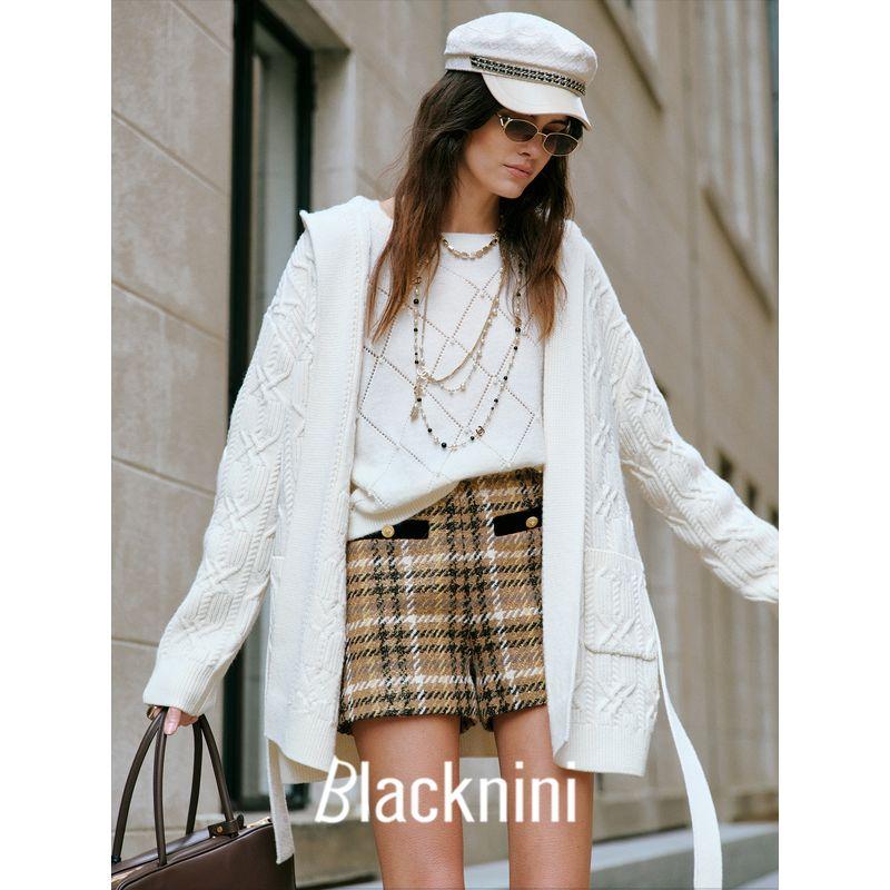 Blacknini Yin Huafu/"Pearl Shirt" Herbalife Fleece Rhombus Hollow Round neck sweater Pullover Knit