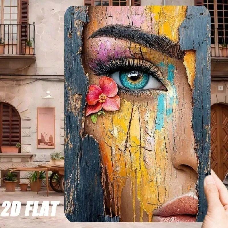 

Metal Wall Art Poster Retro Blue Eye Flower Vintage Cafe Decor 20x30cm