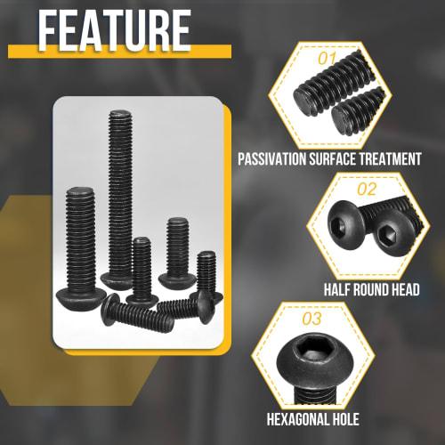 DTGN M10-1.5x40mm Button Head Cap Bolts, 20-Pack, Carbon Steel Black Oxide, Hex Drive Fasteners for Road Bikes, Mountain Bikes, Cars, and Motorcycles