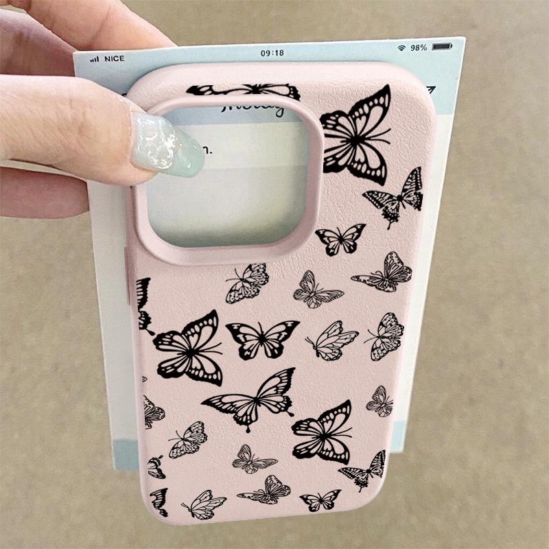 Černý pouzdro na telefon s potiskem motýlů, odolné proti nárazům, pro iPhone 16 16E 15 Pro 14 Pro Max 13 12 11, TPU měkký matný zadní kryt proti pádu