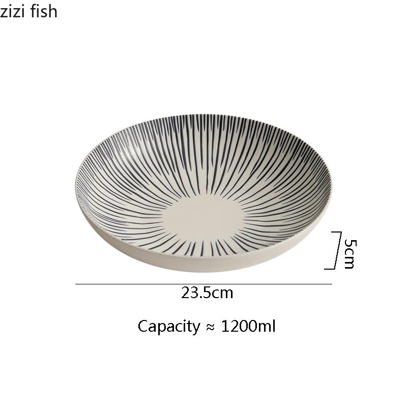 Irregular Striped Ceramic Salad Plate Creative Deep Plate Thick Soup Plate Dessert Plates Restaurant Underglaze Color Tableware