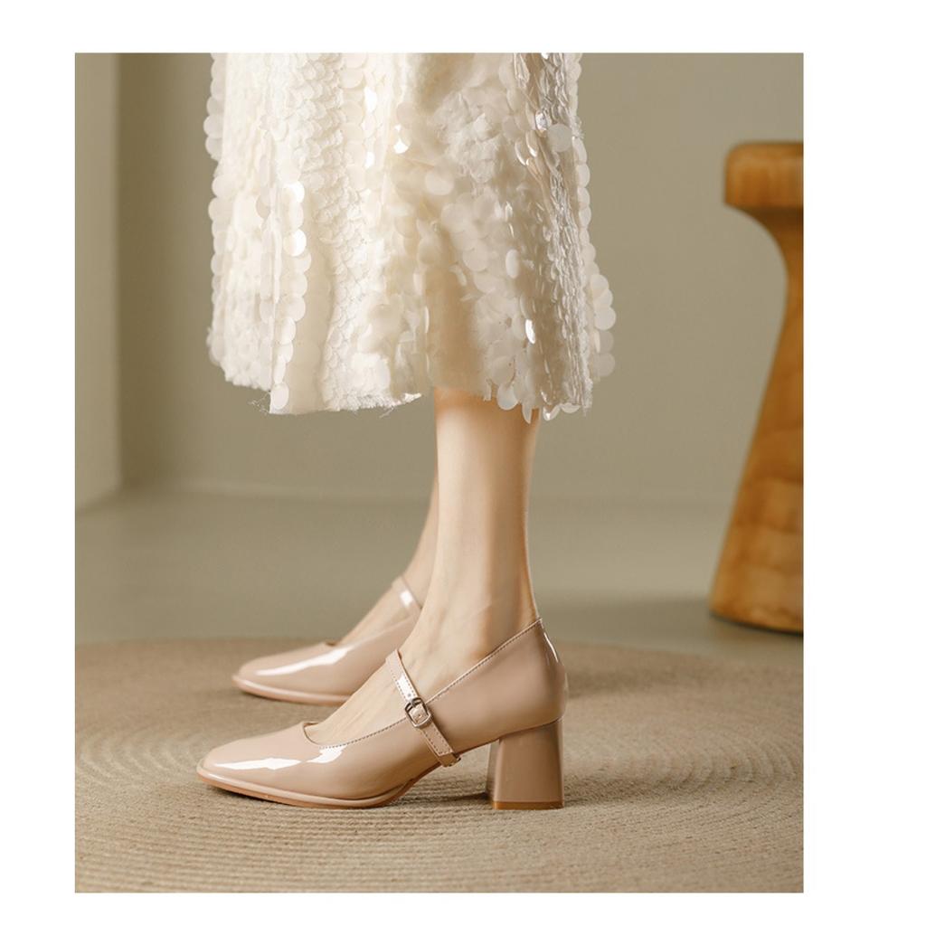 Patent Leather Thick High-heeled, New Women's Hundred with A Word with High-heeled Women's Single Shoes, Women's High-heeled Shoes, Elegant