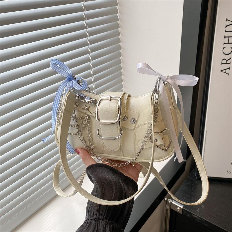

New Cool Spice Girl Chain Underarm Bag Niche Design Versatile Shoulder Bag Autumn Women s Casual Commuter белый
