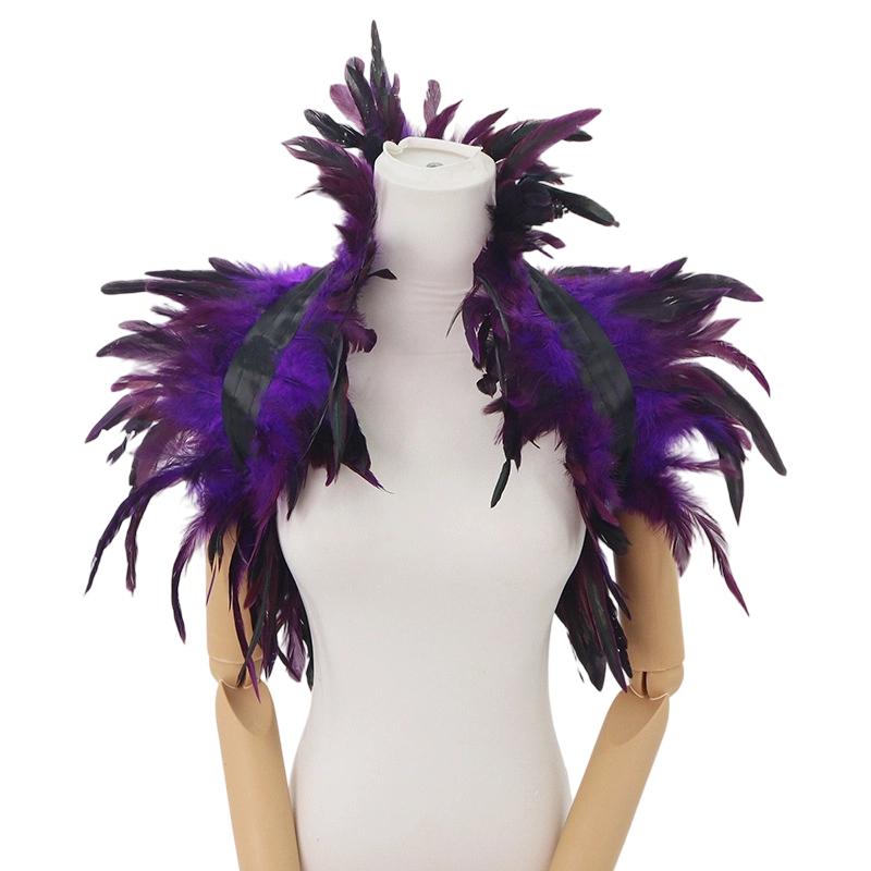 Mantello Piumato Gotico da Donna - Elegante Sciarpa da Spalle per Costume di Halloween