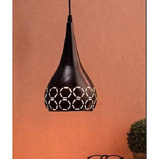 Metal Cut Hanging Light Ceiling Pendant Lamp, 6" Small, Black, Pack of 2