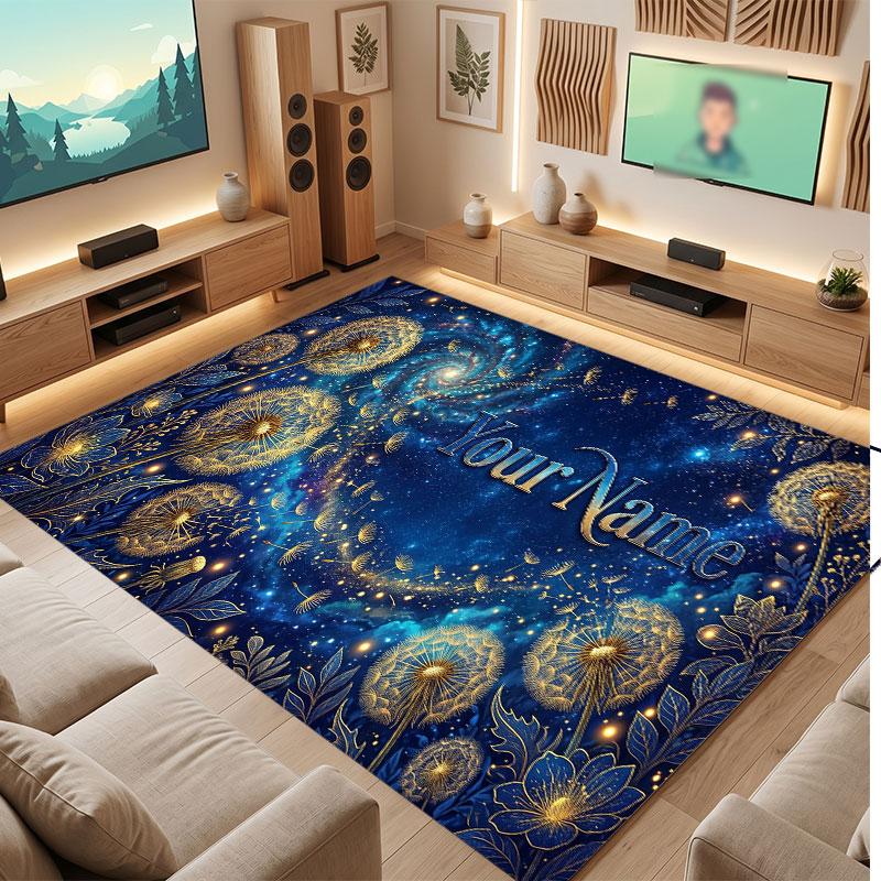 Tapete de Chão de Veludo Cristal Tema Cósmico Espacial Nome Personalizado Texto Tapete Quente Decoração de Casa