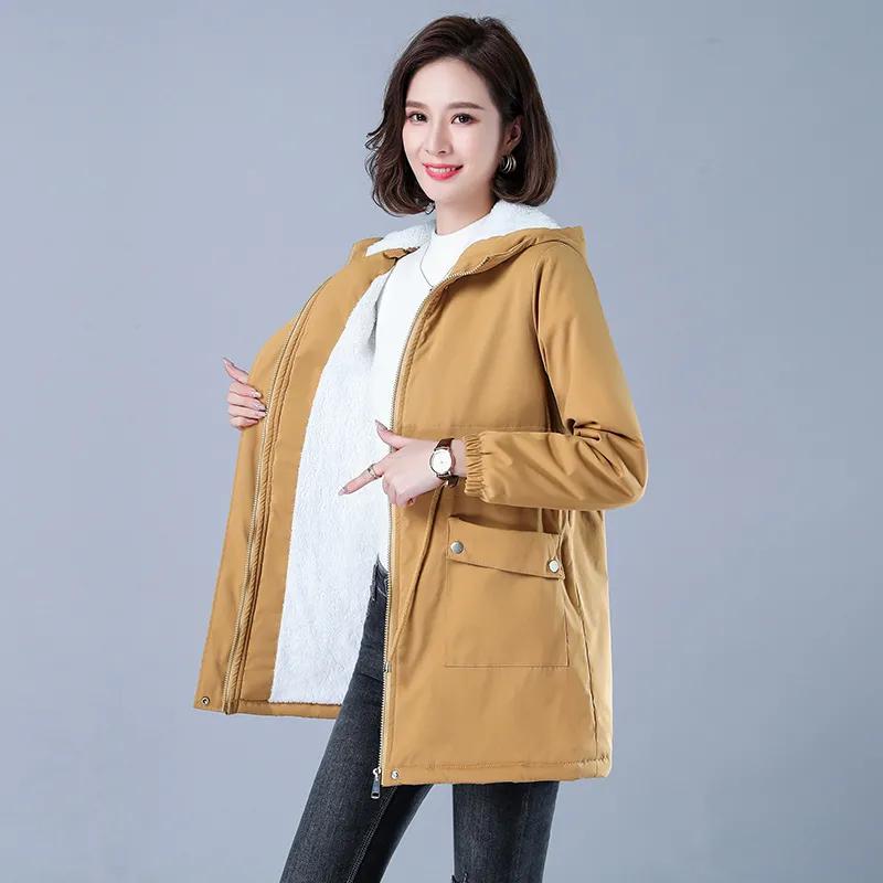 Herbst Winter Damen Freizeit Parkas mit Futter Plüsch Kapuze Trenchcoat Oberbekleidung Jacke Baumwolle Warm Pufferjacke Damenbekleidung