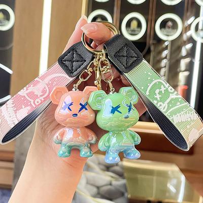 1Pc Cute Gradient Doodle Bear Girl Backpack Creative Keychain Animal Pendant Car Keychain Student Backpack Decoration  Gifts Unisex