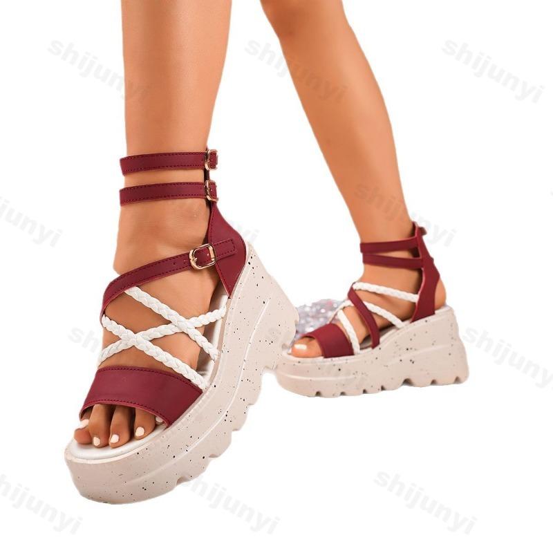Fashion 2025 Summer New Strap Slope Heel Sandals for Women Elegant Thick Bottom Waterproof Platform Design Party Fashion High Heel Pumps