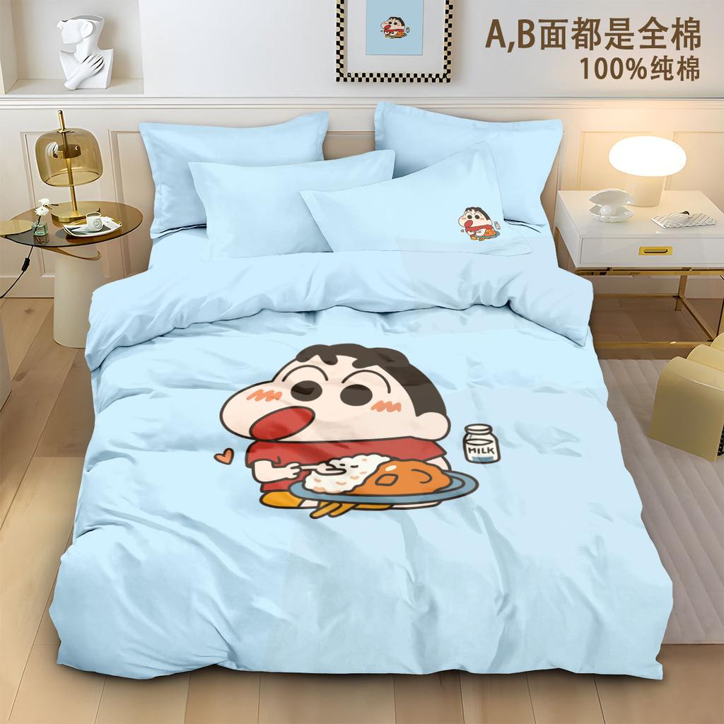 Boy Girl Crayon Shin-Chan Bedding Set Pillowcase 2/3/Pcs Shin-Chan Duvet Cover Adult Children Gift Single Double Large Size