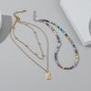 2 Pcs/set Women's Necklace Bohemian Style Multi-layer Color Seedbead Metal Pendant Necklace