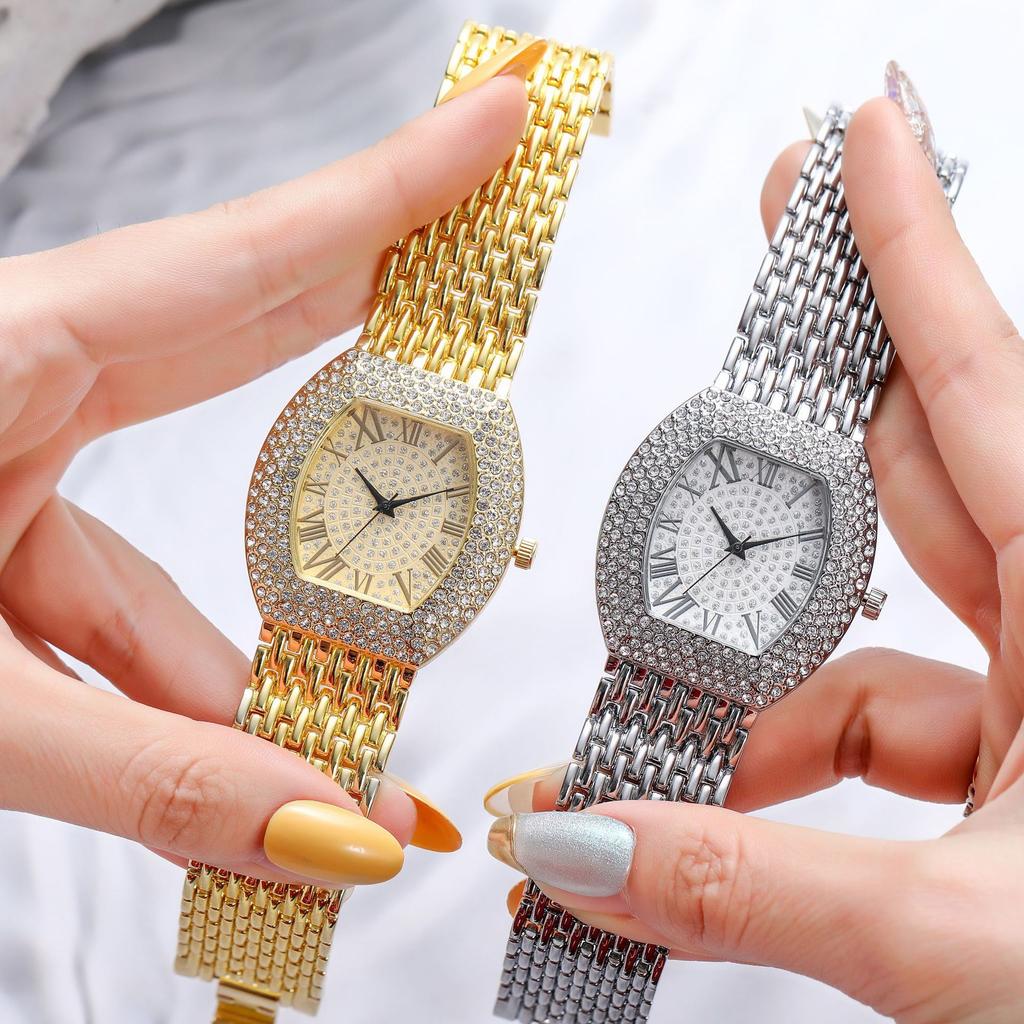 UTHAI H64 Montre Femme Entièrement Pavée Tempérament Bande Or Acier Forme Tonneau Ciel Étoilé Complet Vintage Mode Montres à Quartz