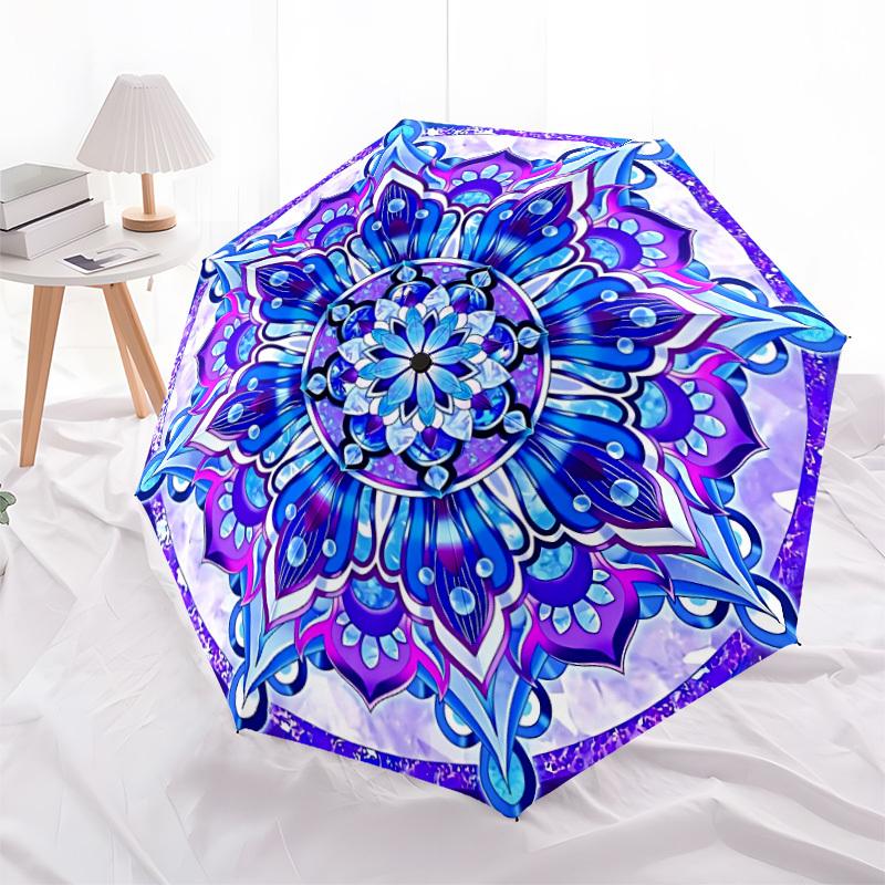 1pc Mandala Artwork Automatic Folding Umbrella - Portable Collapsible Design, 8-Rib Iron Frame, Durable Fabric Yy251125024