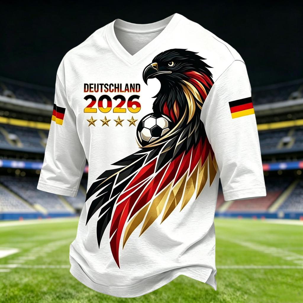 Men's Casual V Neck T Shirt Three Quarter Sleeve Top Soccer Inspired Graphic Print Lightweight Comfortable Fit