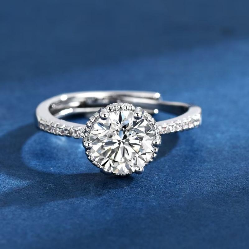 

Geometric Moissanite Fashion Ring: 2 Carat Six-Prong Crown Open Ring for Women Adjustable Open