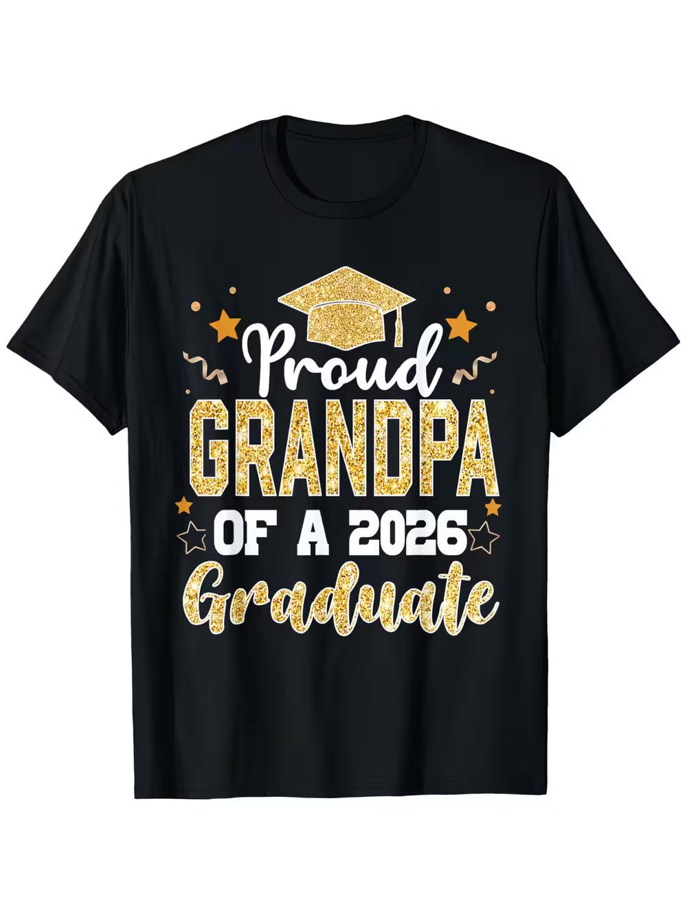 Grandpa Senior 2026 Proud Grandpa of a Graduate T-Shirt | Golden Lettering & Diploma Design XXL