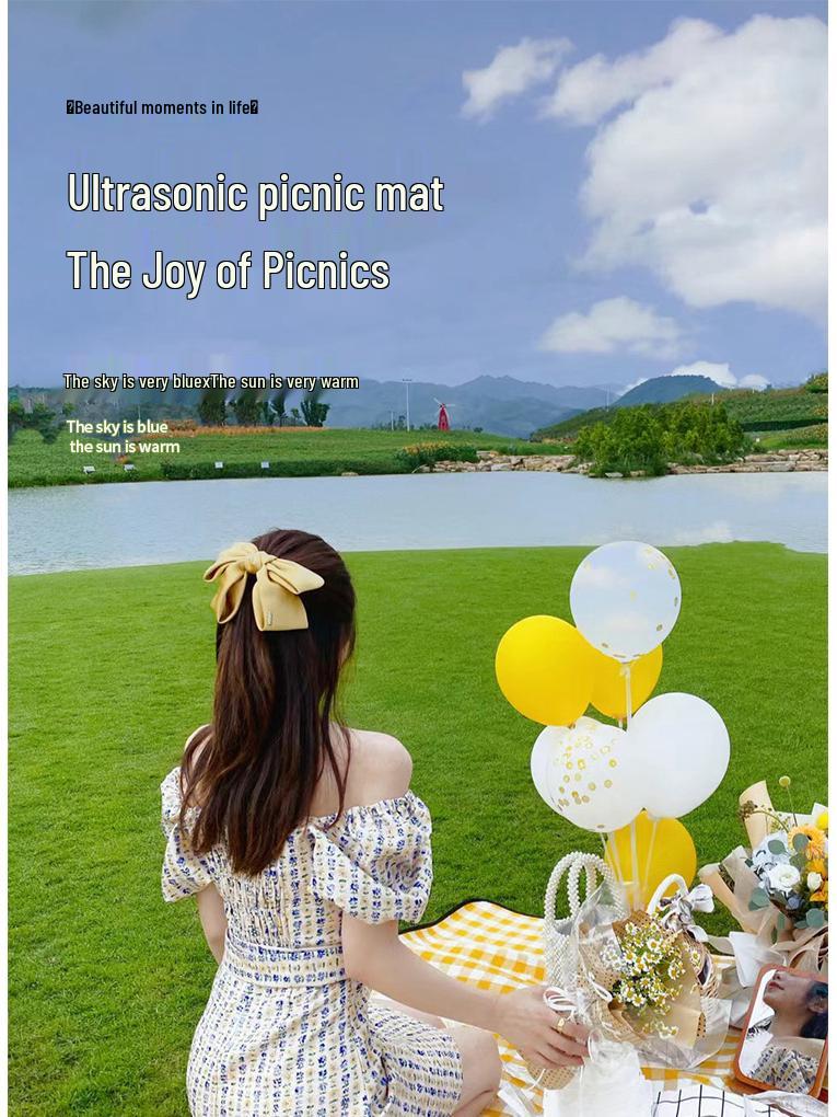 Tapis de pique-nique épaissi à ultrasons: Coussin d'extérieur résistant à l'humidité pour pelouse et camping avec piquets de sol