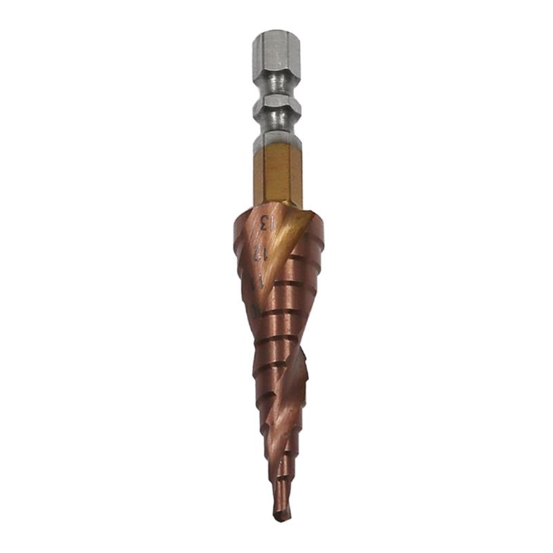 M35 Cobalt Step Drill Bit 1/4 Inch Hexagon Shank Double-edged Spiral Groove Step Drill 3-13mm Cobalt Coating Hole Saw