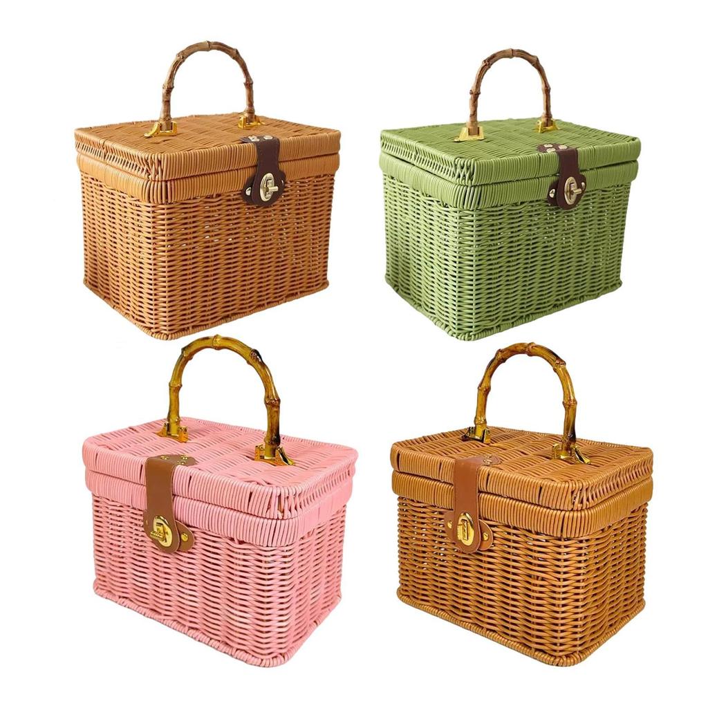 Handwoven Storage Basket with Lid Treasure Box Empty Gift Basket Display Suitcase for Party