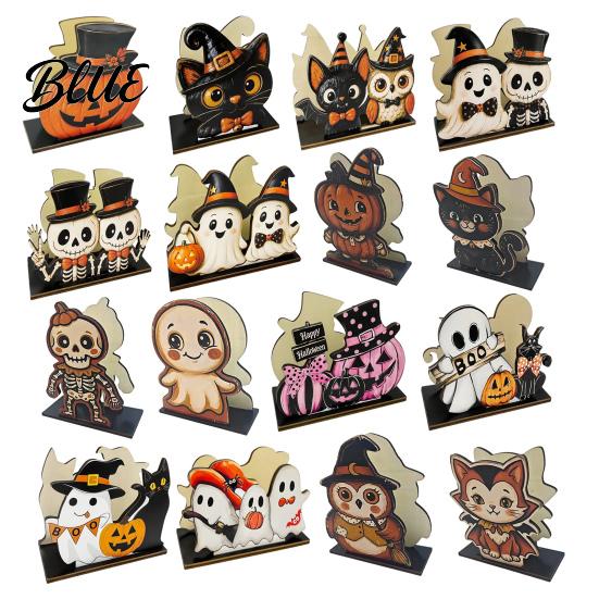 Decorative Napkin Stand Pumpkin Indoor Holder Black Cute Halloween Wooden Cat Mummy Holiday Dining Accessory Desktop Organizer for Party