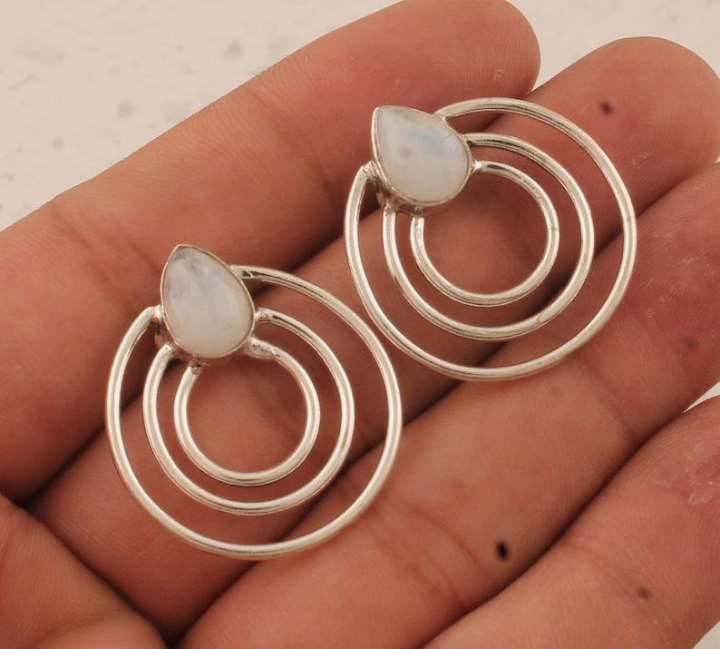 

Solid 925 Sterling Silver Moonstone gemstone Stud Earring Handmade Jewelry Gift For Her Boho Jewelry