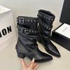 Black pointed hottie sweet cool Martin boots women's 2025 spring and autumn new thick heel heightened retro thin trouser tube boots