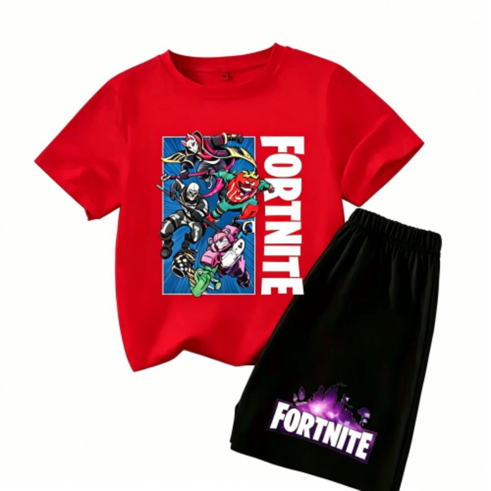 Anime Game Fortress Print Outdoor Street Kids T-shirt and Shorts Summer Home Casual Outfit Boy and Girl's Sports Set