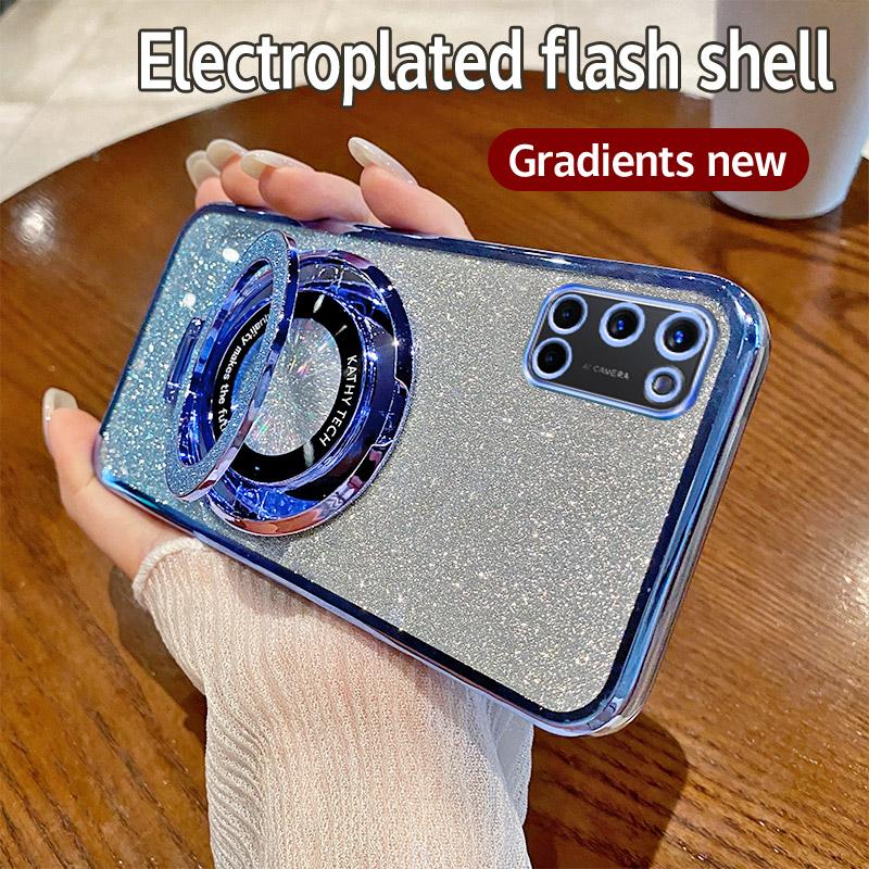 

Гальванизированный блестящий чехол для телефона для OPPO A52 A53 A54 A55 A57 A58 A58X A53S A54S Магнитный держатель Мягкая TPU Задняя крышка For OPPO A58X синий