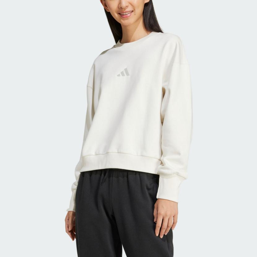 Adidas Solid Color Round Neck Comfortable Long Sleeve Sweatshirt Women tops Han-Jade-White IY6748